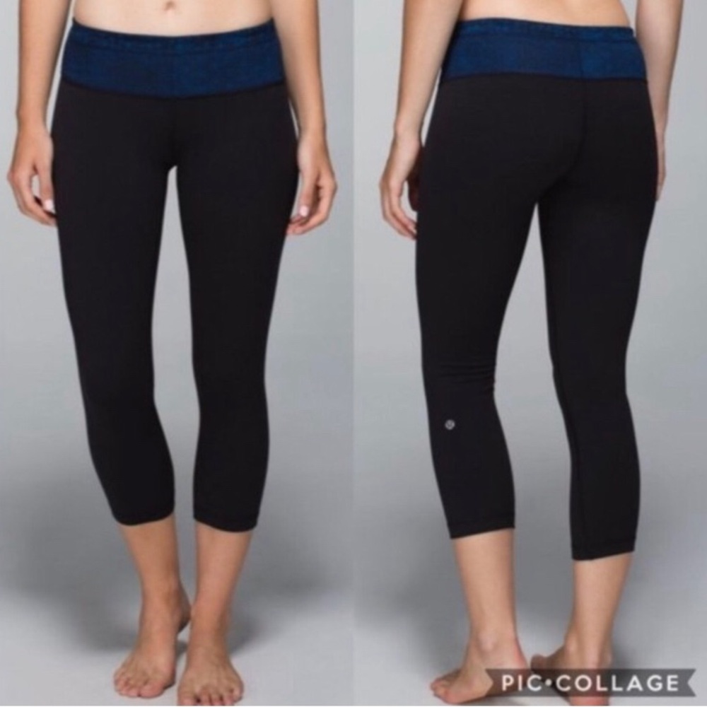 Lululemon wunder under crop II reversible leggings in blue and black size 4